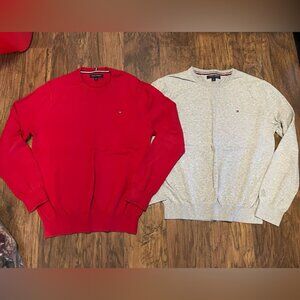 2 Tommy Hilfiger knit pullover sweaters crewneck Large red &grey